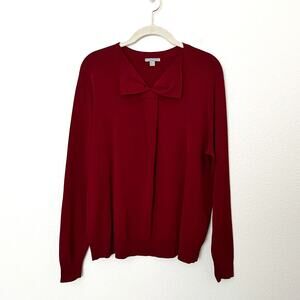 [COS] Burgundy Red Long Sleeve V-Neck Bow Detail Sweater Size Large L
